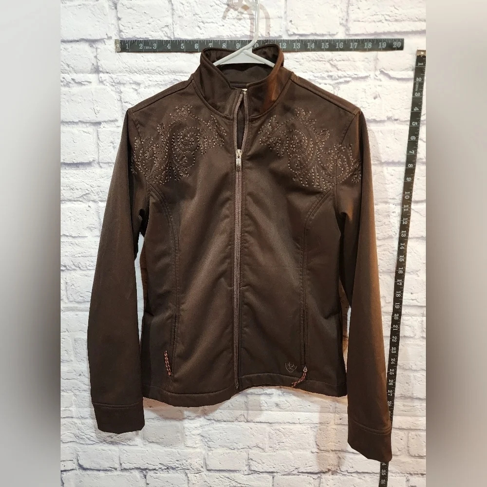 Ariat Brown Emproidered Jackwt with Orange Softshell Size M - Like New Condition